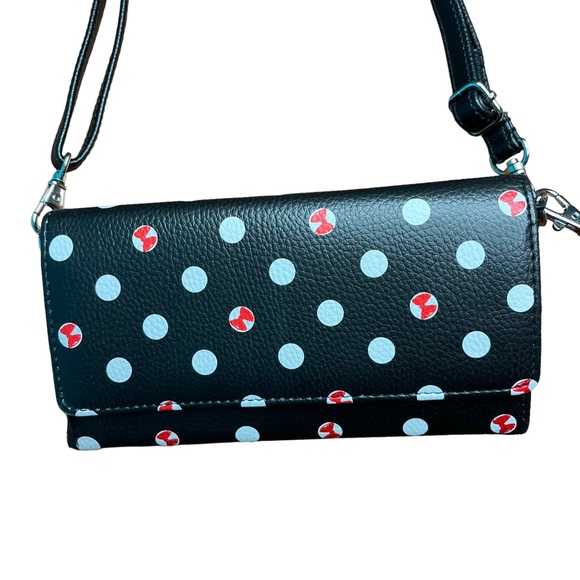 Disney Parks Minnie Mouse Cross Body Purse Wallet Black with Red Bows Wrislet - Picture 15 of 16